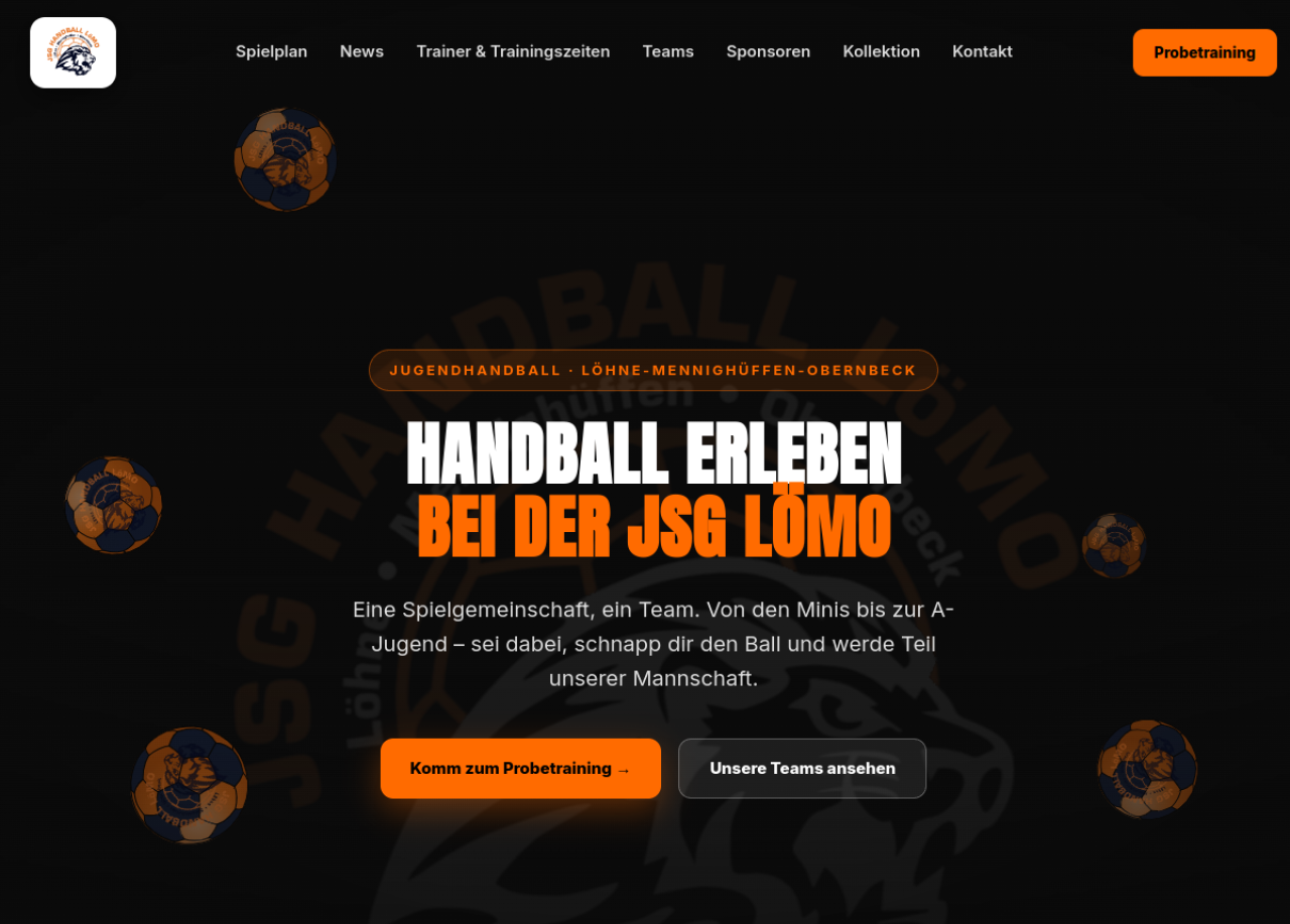 Screenshot der neuen Website der JSG LöMO Handball